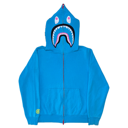 [L] OG Bape Neon Blue Shark Hoodie