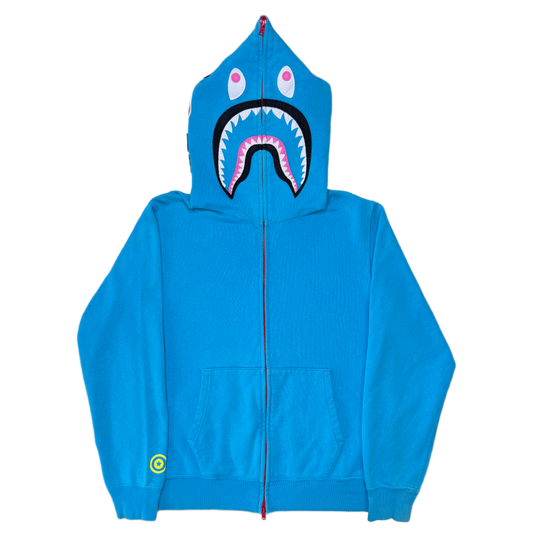 [L] OG Bape Neon Blue Shark Hoodie