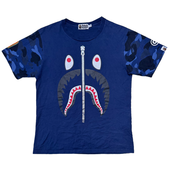 [L] Bape Blue Camo Shark Tee