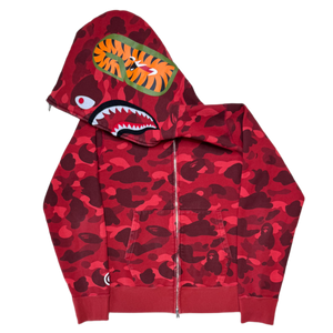 [M] Bape Red Camo Full-Zip Shark Hoodie
