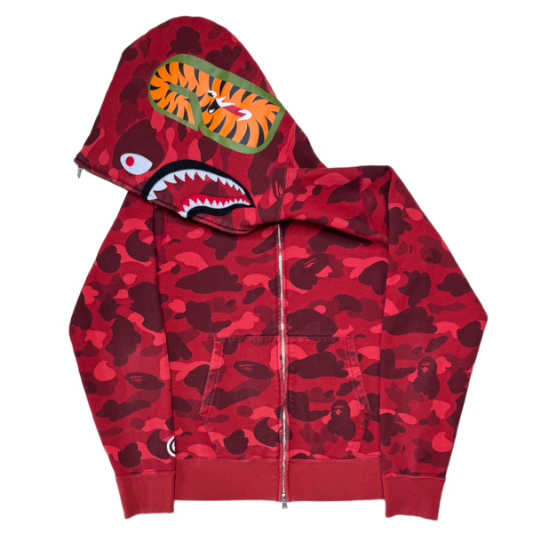 [M] Bape Red Camo Full-Zip Shark Hoodie