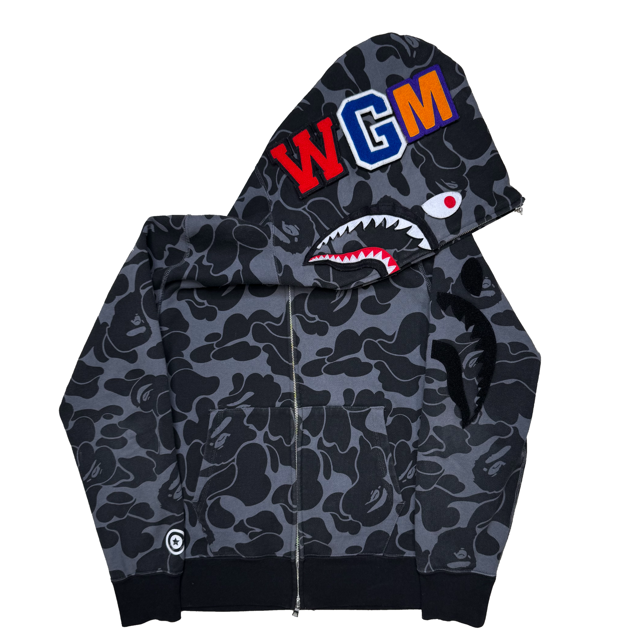 [L] Bape Grey ABC Camo Full-Zip Shark Hoodie