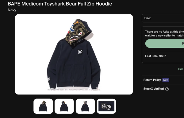 [M] Bape x Bearbrick Collab Shark Hoodie