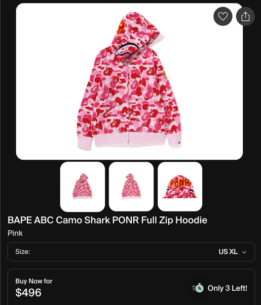 [XL] Bape Pink ABC Camo Shark Hoodie