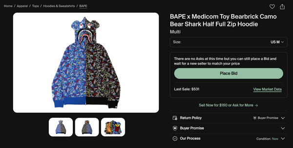 [M] Bape x Bearbrick Collab Split Shark Hoodie
