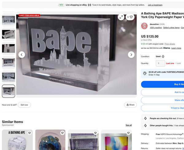 DS Bape NYC Crystal Sculpture