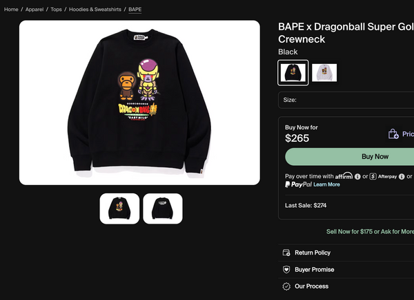 [L] Bape x DragonBall Z Collab Sweatshirt