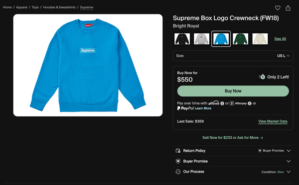 [L] DS Supreme Bright Royal Box Logo Sweatshirt