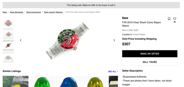 Bape Land Clear Shark Bapex Watch