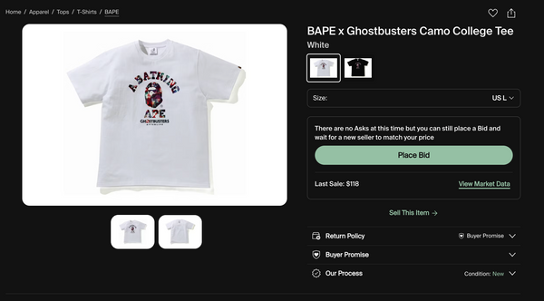 [L] Bape x Ghostbusters Collab College Tee