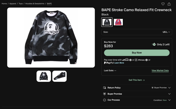 [L] Bape Stroke Camo Ape Head Sweatshirt