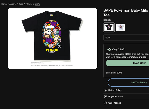 [M] Bape x Pokemon Collab Ape Head Tee