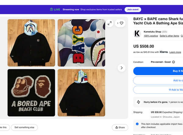 [M] Bape x Bored Ape Beach Club Shark Hoodie