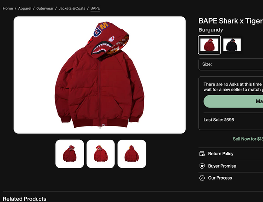 [S] DS OG Bape Shark x Tiger Down Jacket