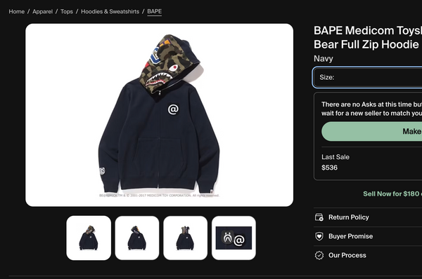 [L] Bape x Bearbrick Collab Shark Hoodie