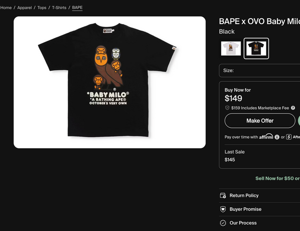 [L] Bape x OVO Collab Milo Owl Tee
