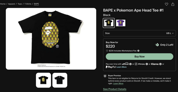 [L] Bape x Pokemon Collab Ape Head Tee