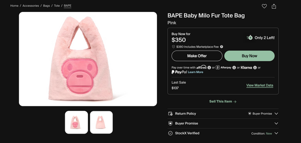 DS Bape Pink Fur Milo Tote Bag