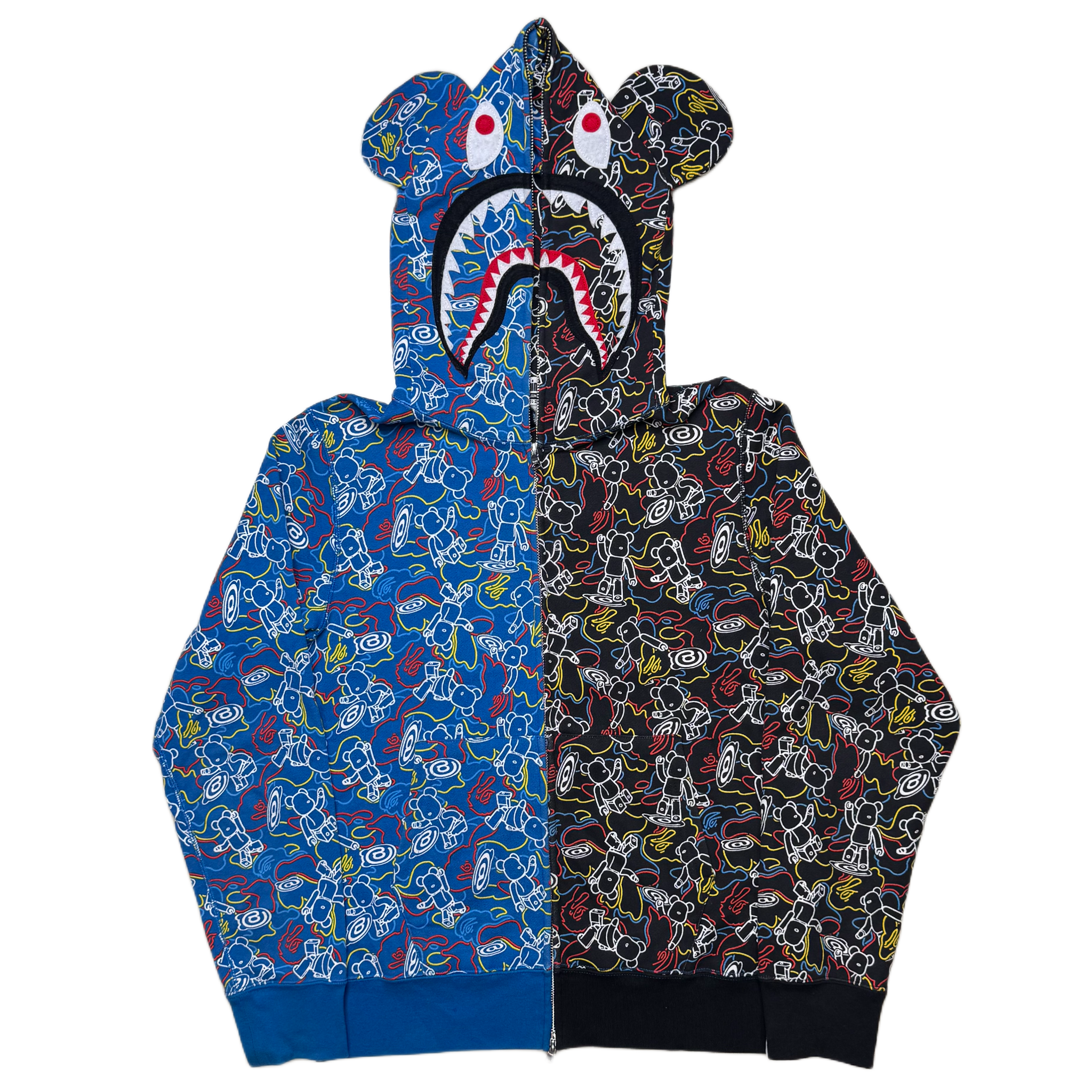 [M] Bape x Bearbrick Collab Split Shark Hoodie