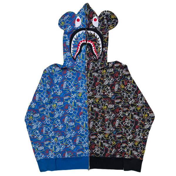 [M] Bape x Bearbrick Collab Split Shark Hoodie