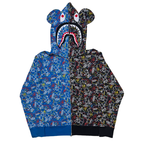 [M] Bape x Bearbrick Collab Split Shark Hoodie