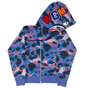 [L] Bape Purple Grid Camo Shark Hoodie