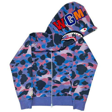 [L] Bape Purple Grid Camo Shark Hoodie