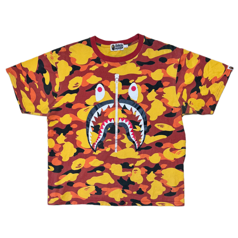 [L] Bape Orange 1st Camo Shark Tee