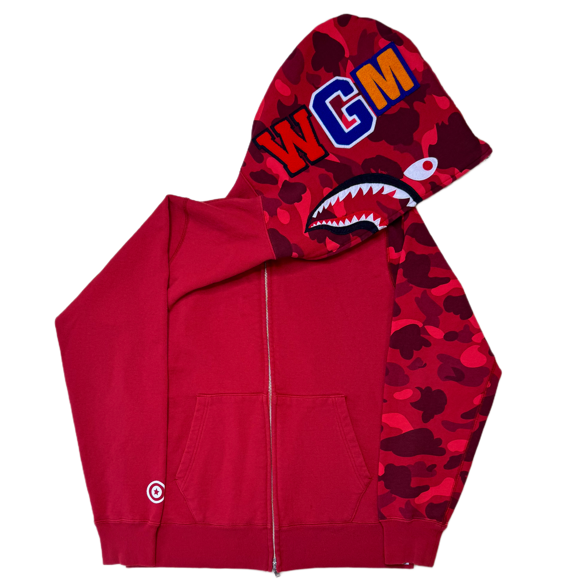 [L] Bape Red Half Camo Shark Hoodie