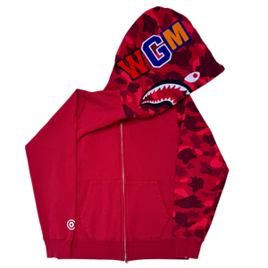 [L] Bape Red Half Camo Shark Hoodie