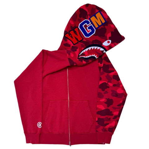 [L] Bape Red Half Camo Shark Hoodie