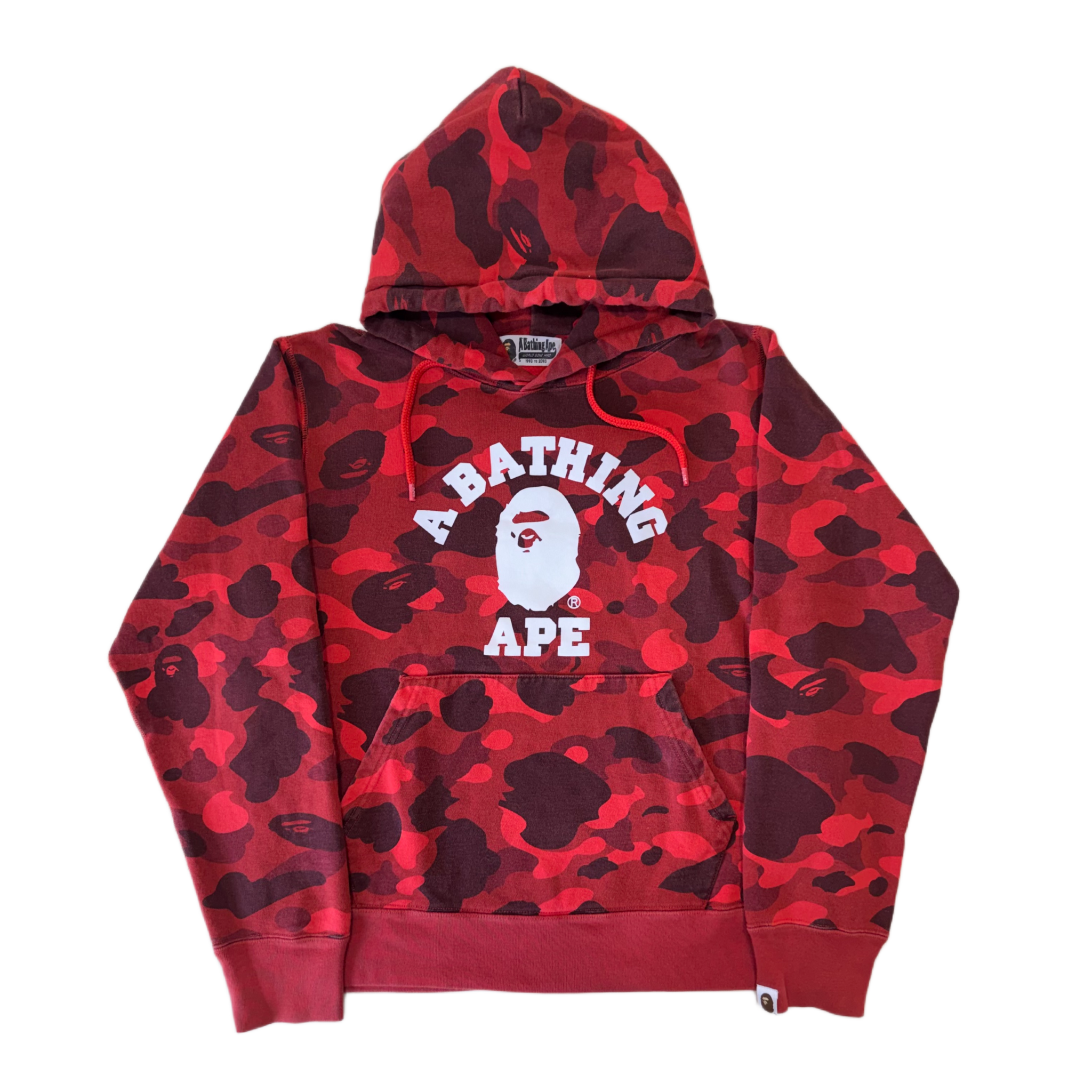 [M] Bape Red 1st Camo College Logo Hoodie