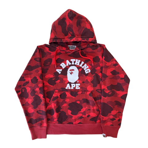 [M] Bape Red 1st Camo College Logo Hoodie