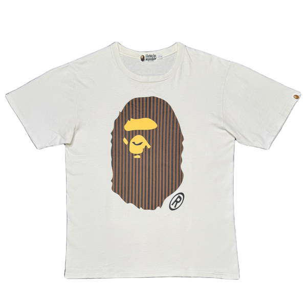 [L] Bape Huge Striped Ape Head Tee