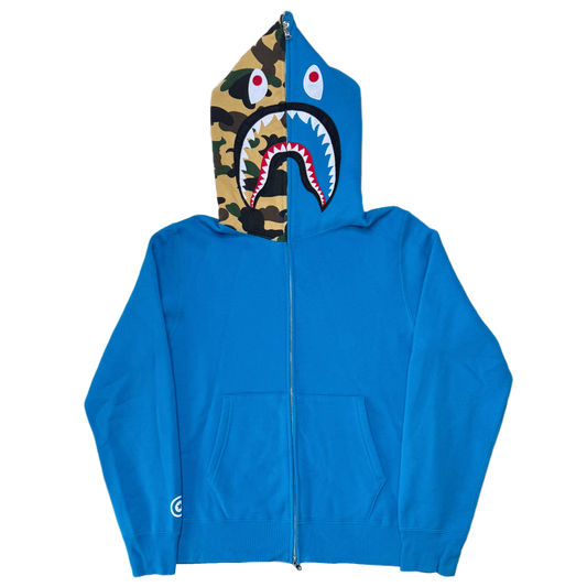 [L] Bape Half 1st Camo Teal Shark Hoodie