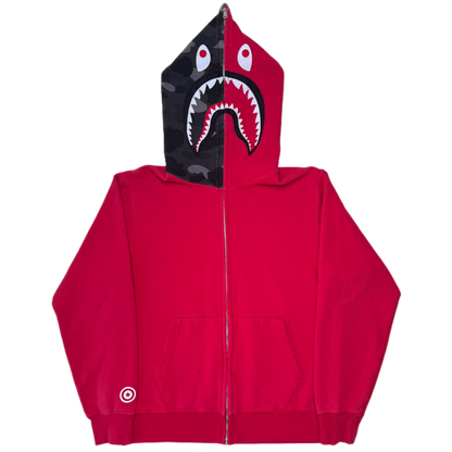 [XL] Bape Red Half Camo Shark Hoodie