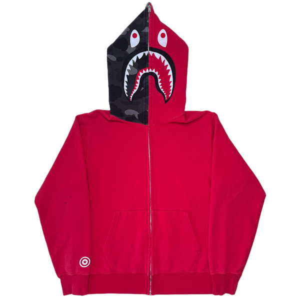 [XL] Bape Red Half Camo Shark Hoodie