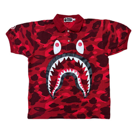 [M] Bape Red Camo Shark Polo