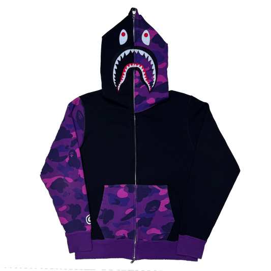 [S] Bape Purple Half Camo Shark Hoodie