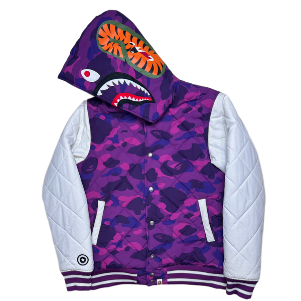 [L] Bape Purple Camo Shark Puffer Jacket
