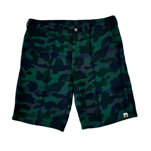 [XL] Bape Green Plaid Camo Shorts