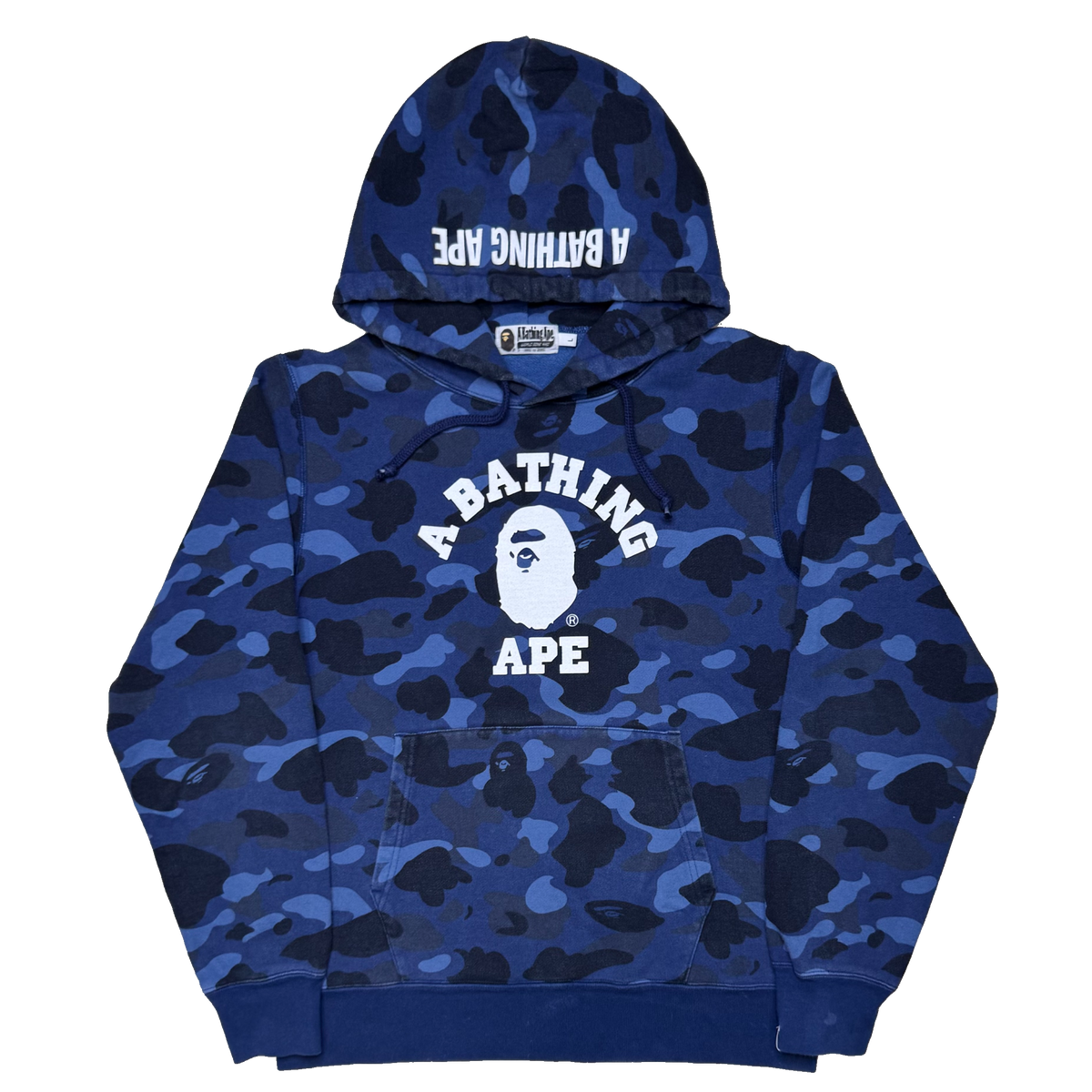 [L] Bape Blue Camo College Logo Hoodie