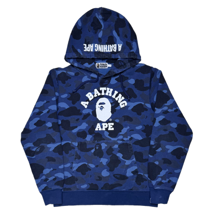 [L] Bape Blue Camo College Logo Hoodie