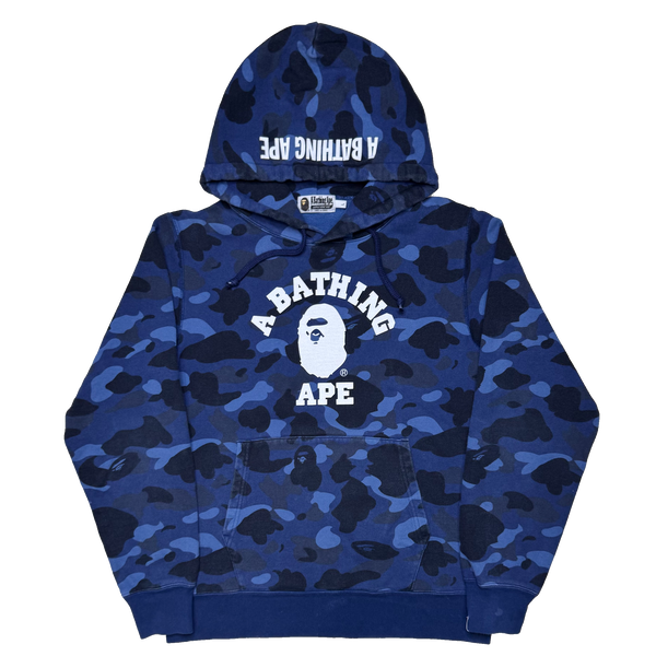 [L] Bape Blue Camo College Logo Hoodie