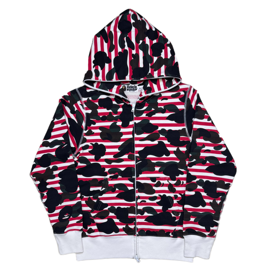 [S] Bape Red Striped Camo Full-Zip Hoodie