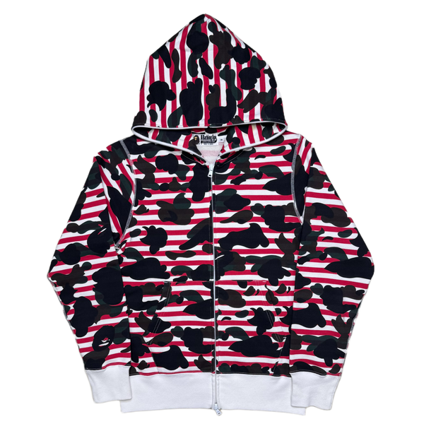 [S] Bape Red Striped Camo Full-Zip Hoodie