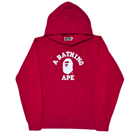 [L] Bape Red College Logo Hoodie