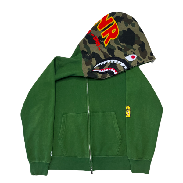 [L] Bape Olive Half Camo Shark Hoodie