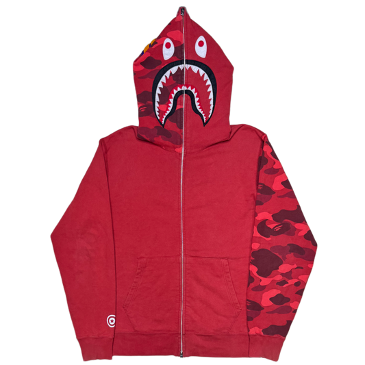 [XL] Bape Red Half Camo Full-Zip Shark Hoodie