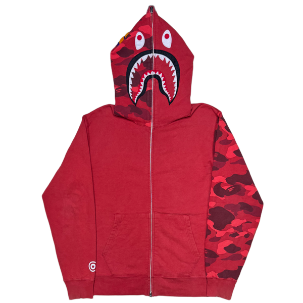 [XL] Bape Red Half Camo Full-Zip Shark Hoodie